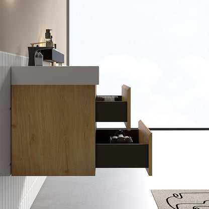 30" Floating Bathroom Vanity with Sink, Modern Bathroom Cabinet with Top and Soft Close Drawers, Spacious Storage for Small Space, Natural Oak - Lavanda Collection