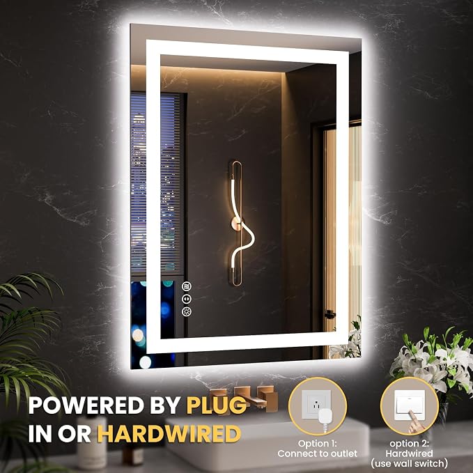 LOAAO 23.6"x31.5" LED Bathroom Mirror with Lights, UL Listed | Anti-Fog, Dimmable, 3 Color Temperature, Backlit + Front Lit, Memory Function, Tempered Glass