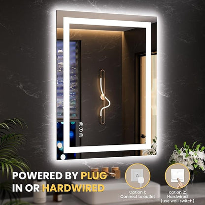 LOAAO 23.6"x31.5" LED Bathroom Mirror with Lights, UL Listed | Anti-Fog, Dimmable, 3 Color Temperature, Backlit + Front Lit, Memory Function, Tempered Glass