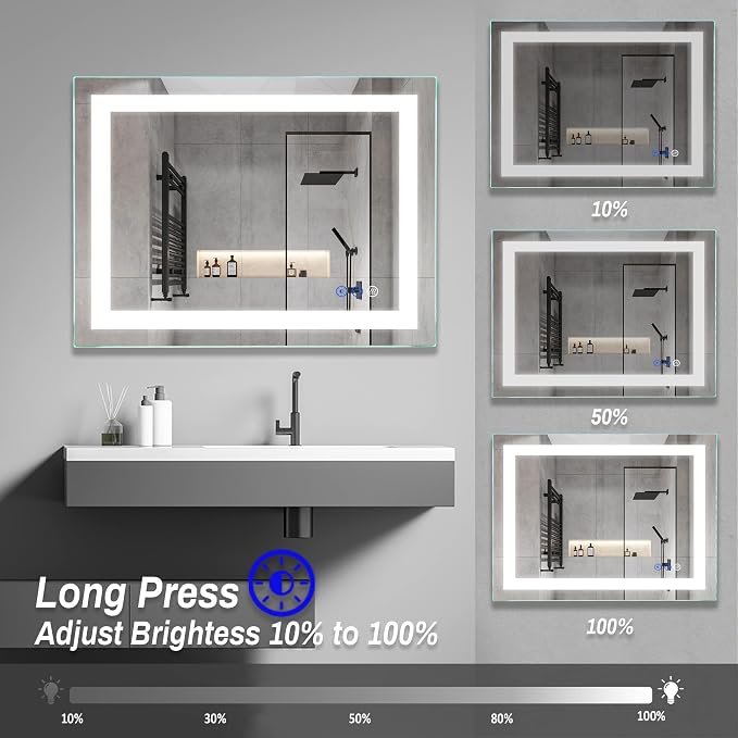 32"x 24" LED Bathroom Mirror Vanity Mirror, Anti-Fog, Dimmable, Color Temperature Adjustable 3000-6000K, Switch-held Memory Led Wall Mirror Suitable for Bathroom, Vanity (Vertical/Horizontal) | Anti-Fog+Dimmable+Color Temperature Adjustable+Switch-held...