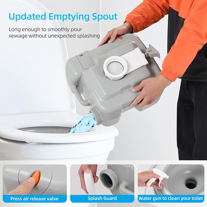 YITAHOME 5.3Gal Portable Toilet Camping Porta Potty with Carry Bag and Hand | Leak-Proof Indoor Outdoor Toilet with Level Indicator, Handle Pump, for RV Travel, Boat and Trips