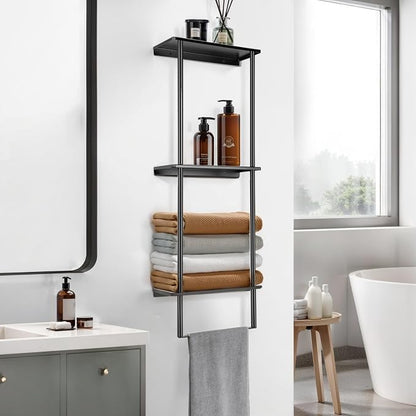 Bathroom Towel Rack, Towel Storage for Bathroom, 3 Tier Towel Rack with Shelf and Towel Bar, Towels Storage and Organizer - Matte Black