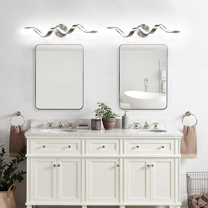 Dimmable Modern LED Bathroom Vanity Light 24 inch, 15W Spiral Design Brushed Nickel Bathroom Light Fixtures Over Mirror, Wall Sconces Lighting for Living Room Bedroom 6000K