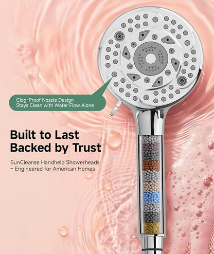 SunCleanse Filtered Shower Head with Handheld, 9-Spray Setting Detachable Showerhead with Filters, Shower Head for Hard Water - Filtered Chlorine, Improve Skin and Hair Texture, Chrome