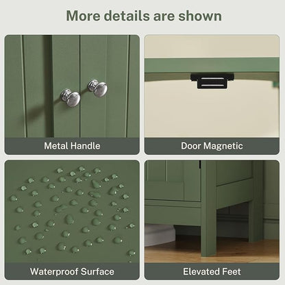 TEENFON Pedestal Sink Storage Cabinet, Under Sink Cabinet with 2 Doors & Shelf, Under Bathroom Sink Cabinet, Pedestal Sink Storage for Bathroom, Green