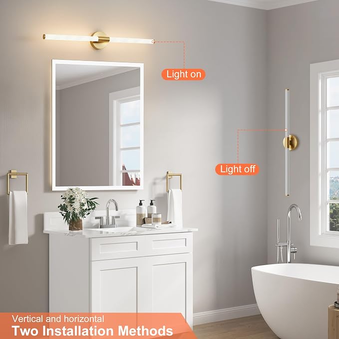 Glod Wall Sconces Set of Two Hardwired LED Vanity Light 31" | Dimmable 5CCT LED Bathroom Light Fixtures, 360° Full Lighting, Modern Vanity Light Bar for Bathroom Mirror