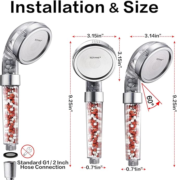NOSAME Shower Head, Filter Filtration High Pressure Water Saving 3 Mode Function Spray Handheld Showerheads for Dry Skin & Hair