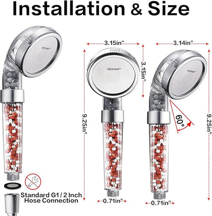 NOSAME Shower Head, Filter Filtration High Pressure Water Saving 3 Mode Function Spray Handheld Showerheads for Dry Skin & Hair
