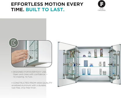 Bathroom Medicine Cabinet, Aluminum, Recessed/Surface Mount, 30" x 30", Right/Left Hinged, Mirrored Interior