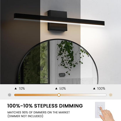 KAISITE Modern Black Bathroom Light - 24 inch Dimmable 5CCT LED Bar Vanity Light Over Mirror