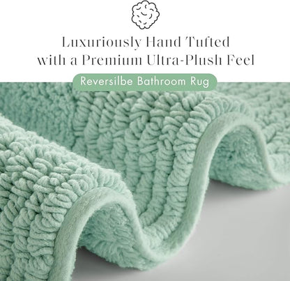 Madison Park Splendor Reversible 100% Cotton Bath Rug, 24 x 36, Green | Tufted Bathroom Mat, 3000 GSM, Hotel Quality, Luxurious Plush, Medium Pile, Absorbent, Quick Dry, OEKO-TEX, Shower Room Décor