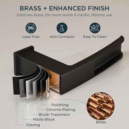 FORIOUS Roman Bathtub Faucet 3 Hole Deck Mount with 2 Handle Black and Gold | Tub Faucet for 3-Hole Set, 6-12" Centered Distance, Widespread Garden Bath Tub, Waterfall Spout, High Flow, Brass