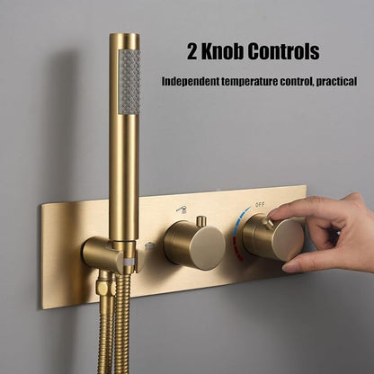 BEITH Shower System Concealed, 2 Functions Brushed Gold Shower Set, 8in/10in/12in Shower Faucet Set, 304 Stainless Steel Round Rotatable Shower Head, Brass Body, Self-cleaning