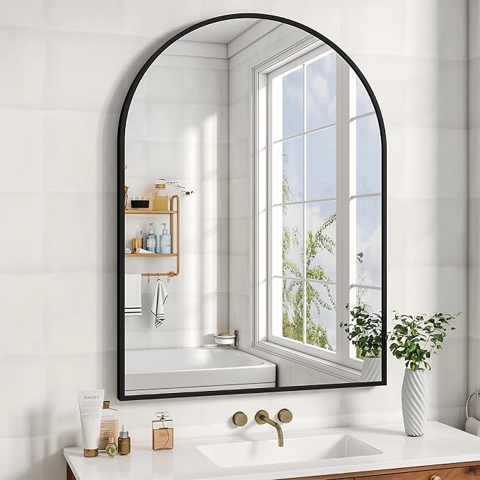 XRAMFY 32"x48" Arched Bathroom Mirror with Aluminum Frame Arched Wall Mounted Vanity Mirror for Entryway, Bedroom, Living Room, Black