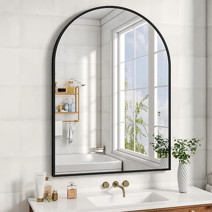 XRAMFY 32"x48" Arched Bathroom Mirror with Aluminum Frame Arched Wall Mounted Vanity Mirror for Entryway, Bedroom, Living Room, Black