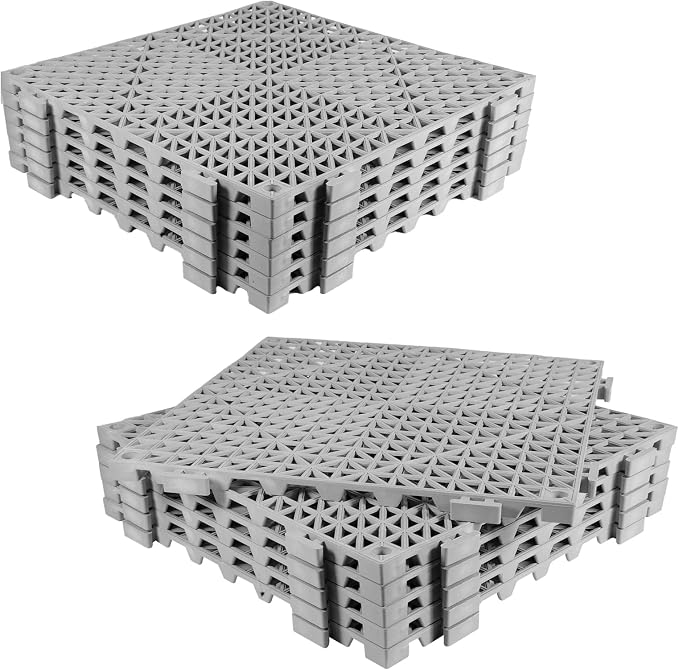 12PCS Drainage Interlocking Floor Tiles 11.8" x 11.8", Modular Interlocking Cushion Soft PVC Floor Non-Slip Splicing Waterproof Mat for Pool, Shower, Patio, Balcony, Bathroom, Kitchen, Yard（Grey）