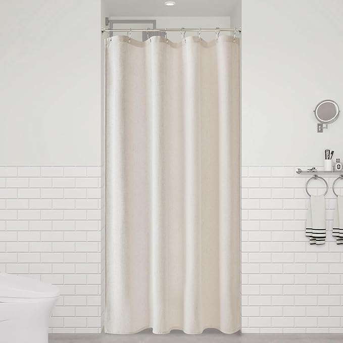 42 Inch Shower Curtain - Stall Narrow Half Green Linen Ultra Thick Fabric Shower Curtain Set with Hooks, Boho Farmhouse Rustic RV Camper Bath Curtains for Bathroom, Oatmeal, 42x72