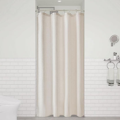 42 Inch Shower Curtain - Stall Narrow Half Green Linen Ultra Thick Fabric Shower Curtain Set with Hooks, Boho Farmhouse Rustic RV Camper Bath Curtains for Bathroom, Oatmeal, 42x72