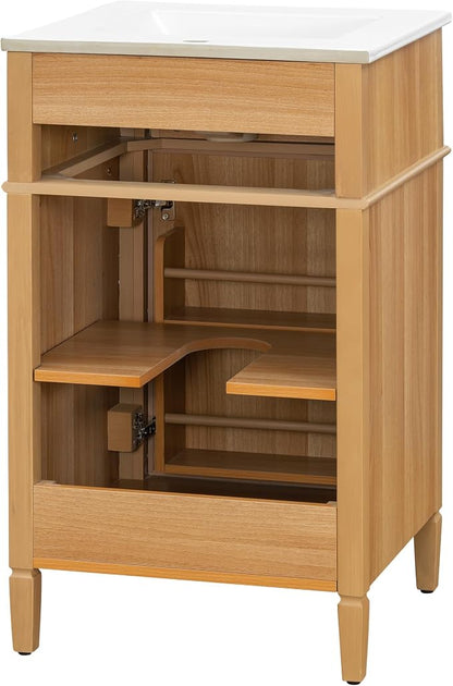 20" Small Bathroom Vanity with Ceramic Sink,Modern Freestanding Storage Cabinet w/Tilt-Out Drawer and Soft-Close Door,Adjustable Shelf,Solid Pinewood Frame for Bath/Powder/Guest Room,Wood