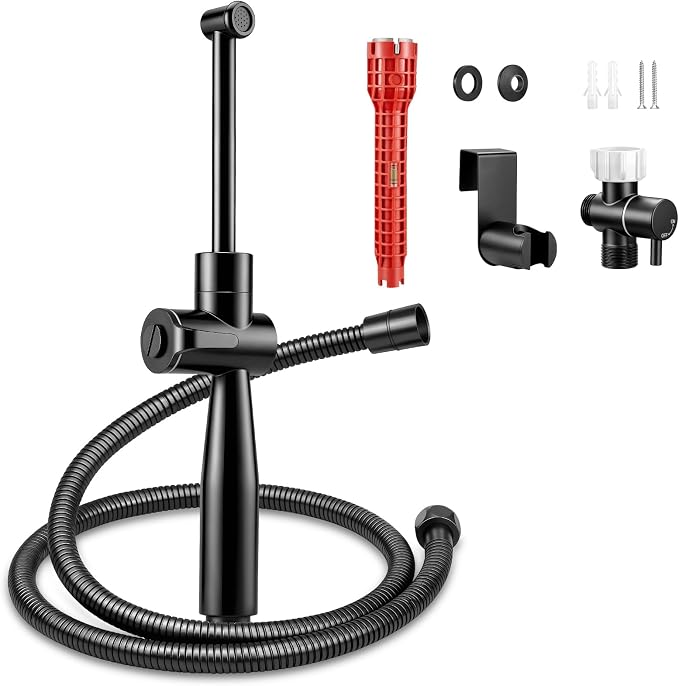 SPACEREST Handheld Bidet Sprayer for Toilet, Leak-Proof Stainless Steel Bidet Attachment for Toilet, Adjustable Spray Angle & Water Pressure, Toilet Sprayer for Personal Care, Postpartum (Black)