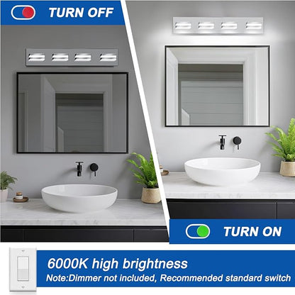 IZORRO LED Modern Bathroom Lights Fixtures(4-Light,Dimmable),Chrome Acrylic Wall Lighting,Vanity Lights for Bathroom Over Mirror - 6000k 24In （No Assembly Required）