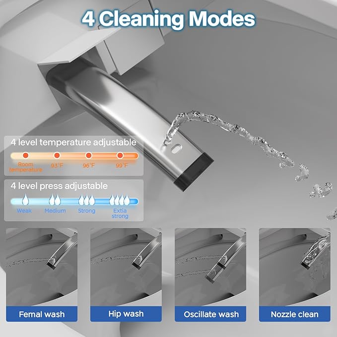 Bidet Toilet Seat with Voice Control, Bubble Shield, Toilet Seat Elongated with Warm Water & Dryer, Sensor Auto Open/Close, LED Temp Display, Smart Toilet for Bathroom