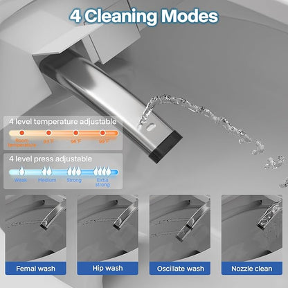Bidet Toilet Seat with Voice Control, Bubble Shield, Toilet Seat Elongated with Warm Water & Dryer, Sensor Auto Open/Close, LED Temp Display, Smart Toilet for Bathroom