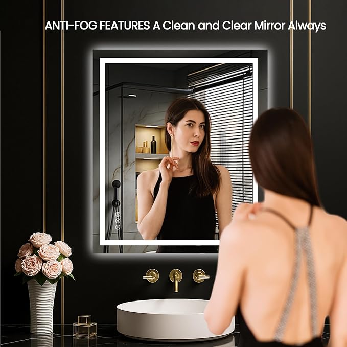 LOAAO 24"X28" LED Bathroom Mirror with Lights, UL Listed | Anti-Fog, Dimmable, 3 Color Temperature, Backlit + Front Lit, Memory Function, Tempered Glass