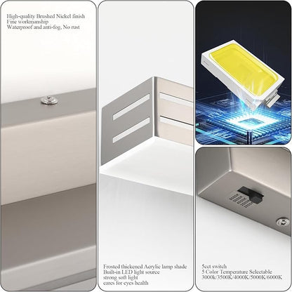 Ralbay 24inch Brushed Nickel Vanity Light with 5 Color Temperature (2700K-6000K) Dimmable Acrylic Metal 24W LED Modern Bathroom Vanity Light Bar