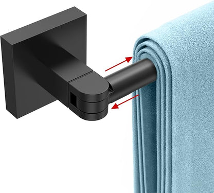 RUACQ Adjustable Towel Bar, Adhesive or Drill Wall Mount Towel Rack, Black | Adjust 15.8 to 26 Inch Towel Racks for Bathroom, 304 Stainless Steel Bath Towel Holder, Rustproof, Square Base, Heavy Duty