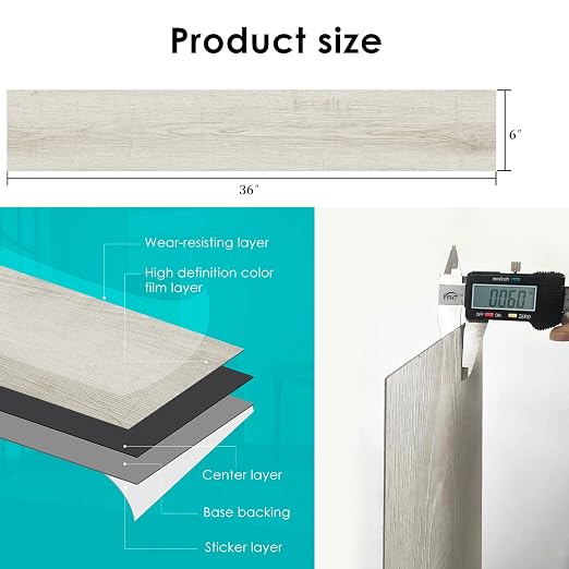 MULGREAT Peel and Stick Floor Tile, 54 Sq.Ft Self Adhesive Vinyl Flooring Plank, 36 Pieces Waterproof Heavy Duty Wood Grain Tiles, 36"x6" DIY Planks for Bedroom Kitchen Apartment Bathroom White