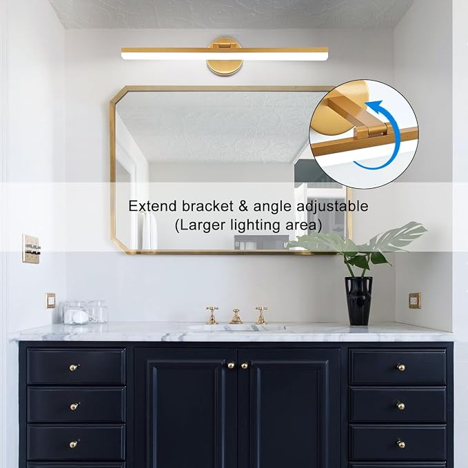 Modern Gold Bathroom Vanity Light Fixtures - 24inch Rotatable LED Vanity Lights for Modern Bathroom Wall Sconce Lighting (White Light 6000K)
