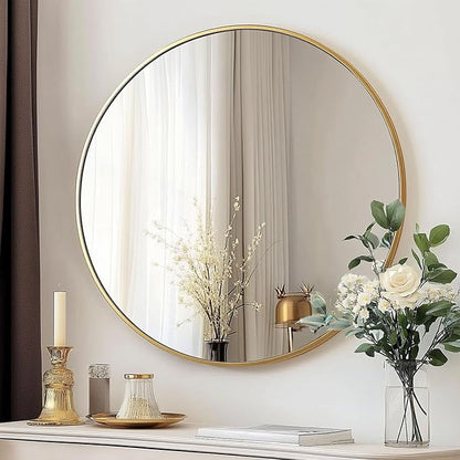 Large Round Mirror, 30 inch Gold Circle Mirror, Gold Metal Frame | High Definition,Waterproof,Rust-resistant, Round Mounted Mirrors for Bathroom,Living Room,Bedroom,Hallyway,Vanity,Wall Décor