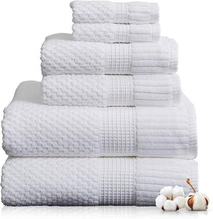 100% Cotton 6 Piece Bath Towel Set | White Towels | Oeko‑TEX Standard 100 | Soft & Absorbent, Quick‑Dry | Trinity Collection - Bright White
