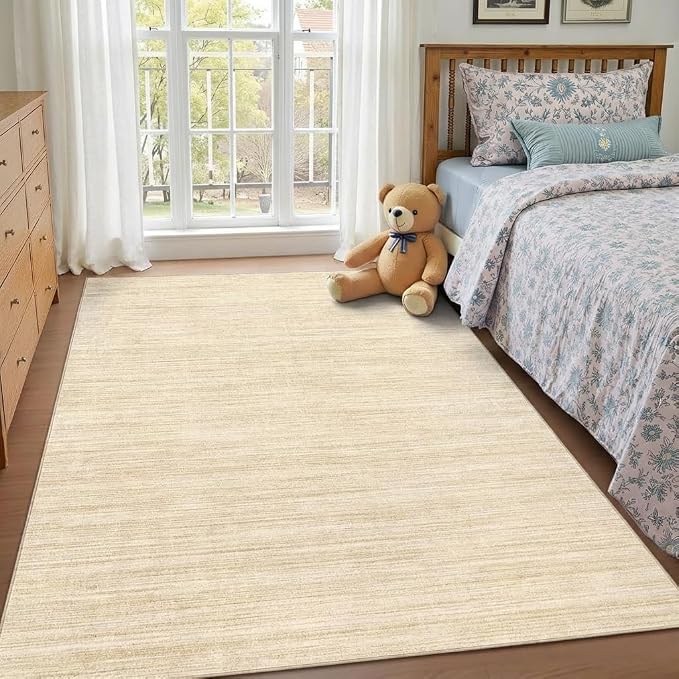 Garvee Living Room Rug 4x6 Modern Solid Color Area Rug for Bedroom, Camel | Neutral Washable Non Slip Non Shedding Contemporary Stain Resistant Foldable Mats for Living Room Entryway Dorm Office