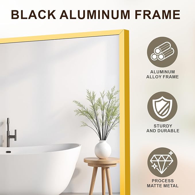 FICTOR Bathroom Vanity Mirror for Over Sink, 60" x 36", Gold | Anti-Rust Frame, Shatterproof Tempered Glass, Vertical/Horizontal Wall Mounted Mirror for Bedroom, Entryway, Living Room