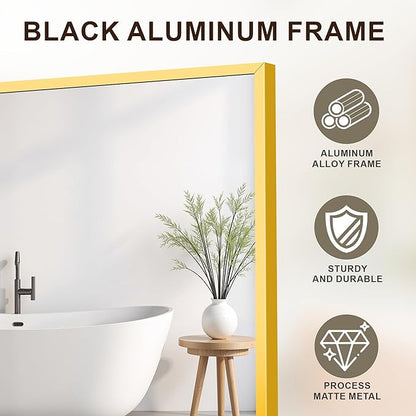 FICTOR Bathroom Vanity Mirror for Over Sink, 24" x 36", Gold | Anti-Rust Frame, Shatterproof Tempered Glass, Vertical/Horizontal Wall Mounted Mirror for Bedroom, Entryway, Living Room