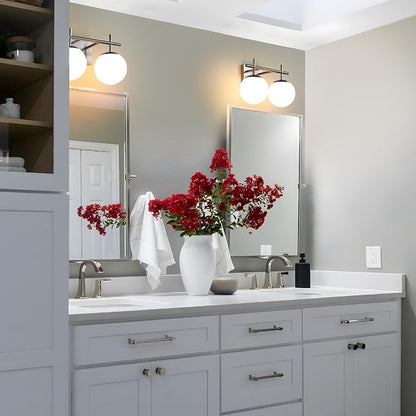 AIJIASI Brushed Nickel Vanity Light for Bathroom, 2-Lights Modern Vanity Lighting with Milky White Frosted Glass Shade, Bathroom Light Fixture Mid Century Wall Sconce (Exclude E26 Bulb)