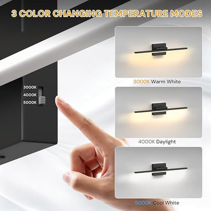 L LOHAS LED 23.7-Inch Bathroom Vanity Light Bar Over Mirror, 180° Rotatable Black Modern Bathroom Light Fixtures, 3CCT Adjustable LED Vanity Lights for Living Room Wall