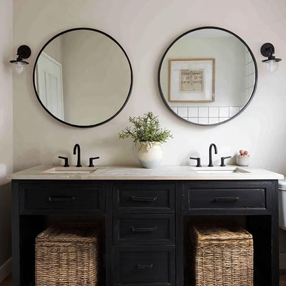 Black Circle Mirror 28 inch, 2 Pack Round Mirror, Matte Metal Frame | High Definition Mirror, Rust-resistant, Easy Installation, Circular Mirrors for Living room Bedroom, Entrance, Restroom