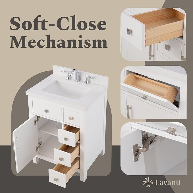 Lavanti Oakford 24 Inch Bathroom Vanity with Sink – Stylish White Vanity Bathroom with Storage Cabinet – Modern Bathroom Vanities with Single Vanity Sink & Quartz Countertop