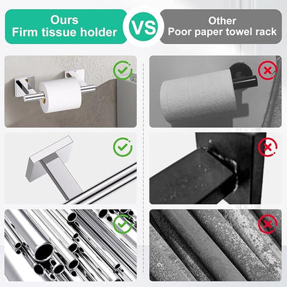 10 Pieces Polished Chrome Towel Bar Set, Double Dase Toilet Paper Holder Bathroom Hardware Set, 23.6 Inch Stainless Steel Towel Rack for Bathroom Wall Mounted