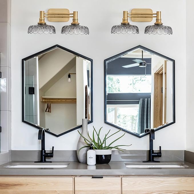 2 Light Bathroom Vanity Lights Grey Glass Lampshade Wall Sconces Vintage Vanity Lighting Fixtures for Kitchen Dining Room Bedroom Hallway