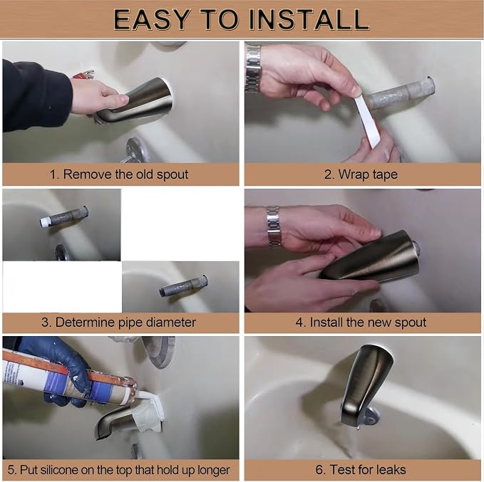 Dreyoo Universal Bath Tub Spout with Adapter, 5 Bathroom Bathtub Faucet Spout Without Diverter, Fits for 1/2'', 3/4'' IPS Inside Thread Connection and Tub/Shower Faucet Brands (Oil Rubbed Bronze)