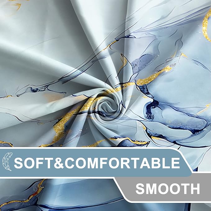 AWERT Dreamy Ink Art Light Blue Marble Shower Curtain for Bathroom Modern High Definition Printing Waterproof Shower Curtain with Hooks Bathroom Decor 72x72inch