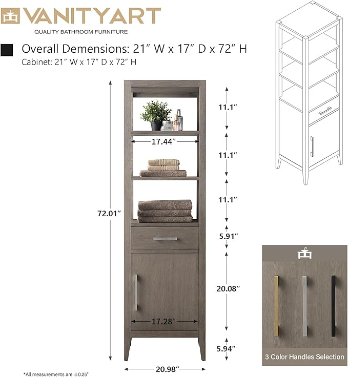 HomeBeyond 21 Inch Bathroom Vanity Cabinet with Shelves, Soft-Closing Doors, Driftwood Gray