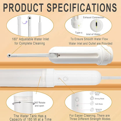 Portable Bidet Sprayer for Toilet, High-Pressure Electric Bidet Sprayer with 3 Nozzle Modes (Feminine, Posterior & Turbo), USB-C Fast Charge, Ideal for Travel, Postpartum Care & Personal Hygiene
