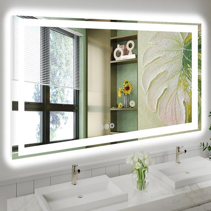 55x36 LED Bathroom Mirror, 6000LM, Separate Front and Back Lights | UL Certified,Shatter-Resistant Tempered Glass,Auto-Off Defogger,3 Color Modes,Smooth Dimming,Smart Memory Setting