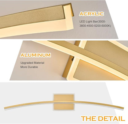 Benkut Modern LED Wall Sconce Gold LED Bathroom Light Fixtures Over Mirror Wall Lighting for Bathroom, Dimmable Long Vanity Light for Bathroom Living Dining Room(5CCT 31.5Inch)