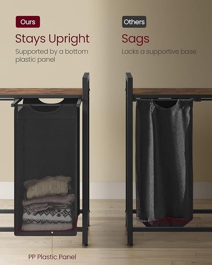 VASAGLE Laundry Hamper, Laundry Basket, Laundry Sorter with 3 Pull-Out and Removable Bags, Shelf, Metal Frame, 3 x 10.6 Gallons (40 L), 36.4 x 13 x 28.4 Inches, Tricolor and Rustic Brown UBLH301X01